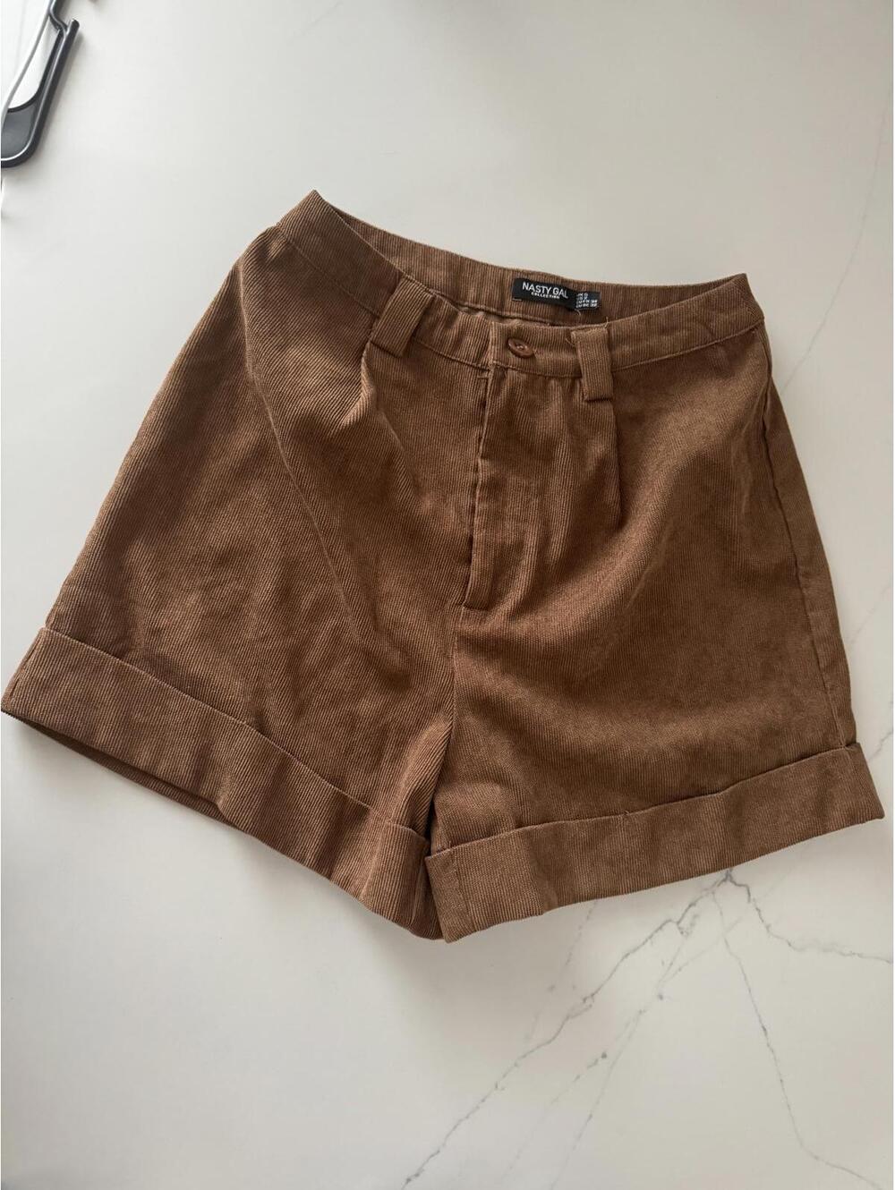 Nasty Gal Brown Corduroy High-Waisted Shorts Size 2